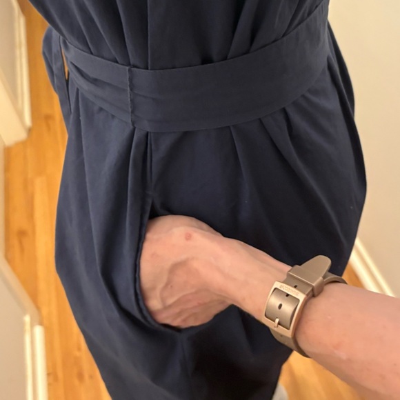 Banana Republic, Off-Shoulder Navy Cotton Midi Dress with Tie Belt, Size S - Picture 6 of 13